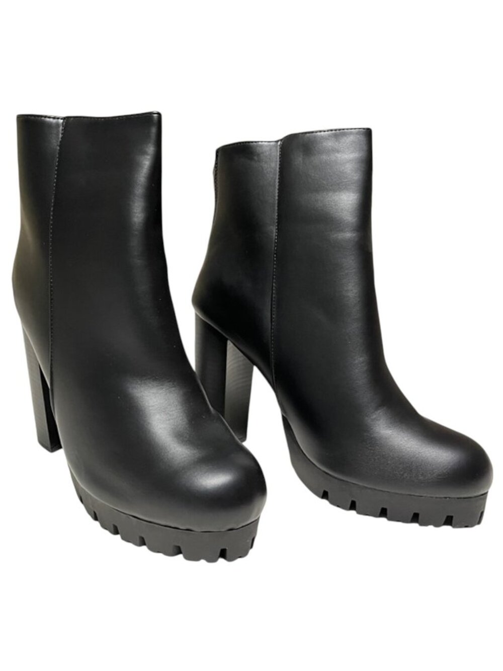 Wild Diva Chunky Heel Platform Lug Sole Back Zip High Ankle Boots